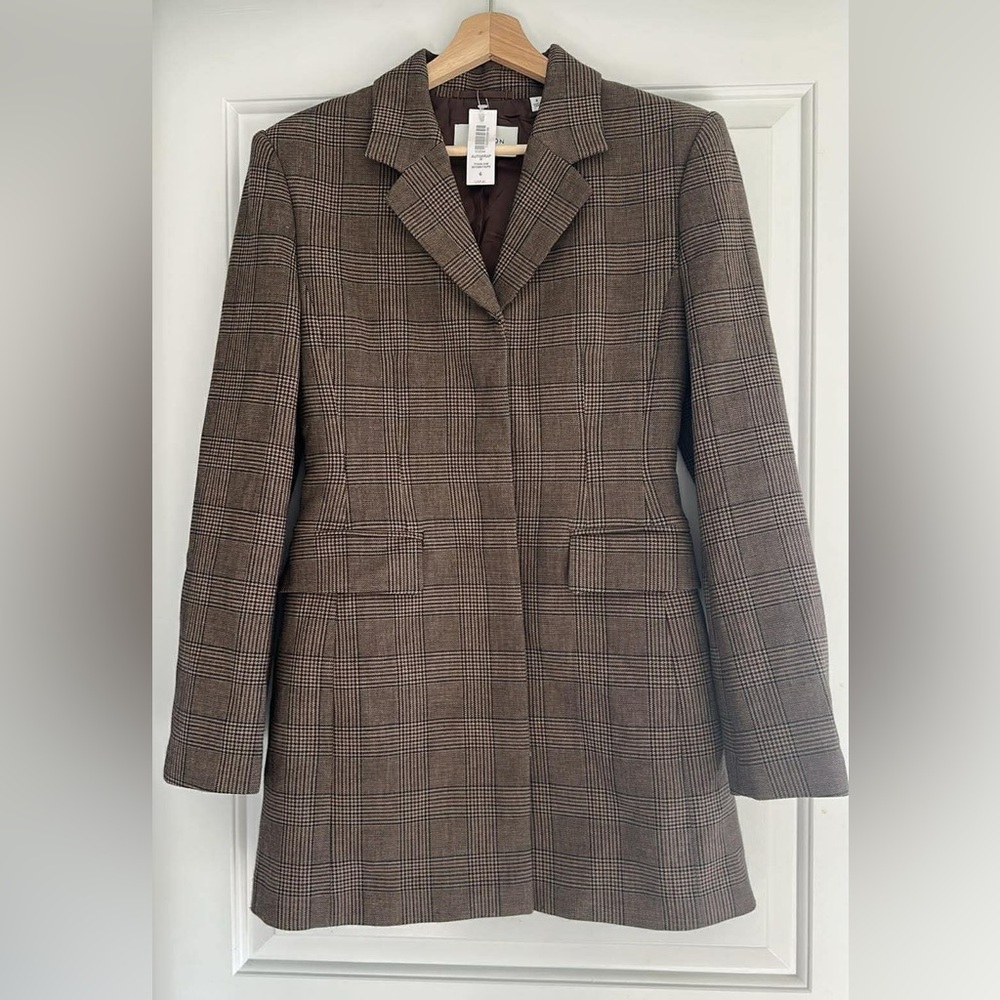 Aritzia Taupe Checkered Blazer Dress - Picture 7 of 10